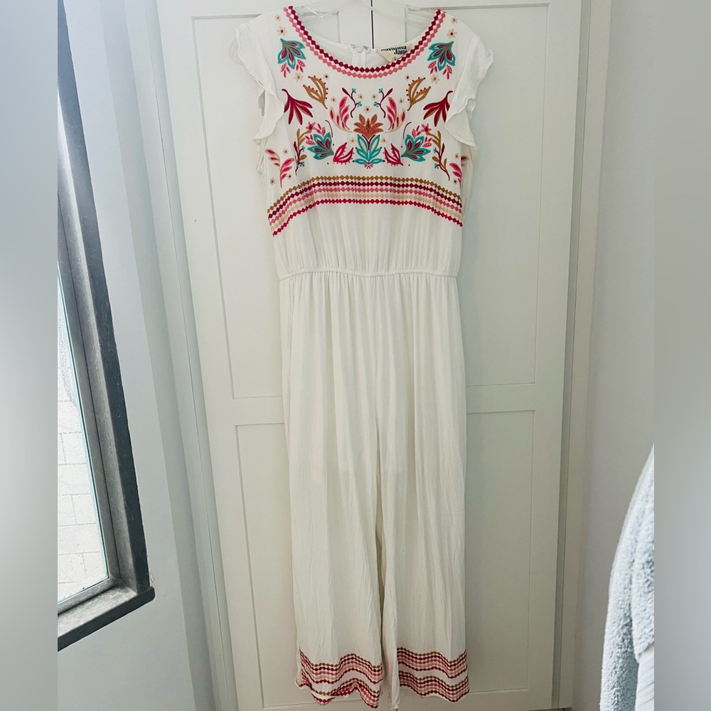 Savanna Jane Embroidered White Jumpsuit Size Large - Picture 2 of 7